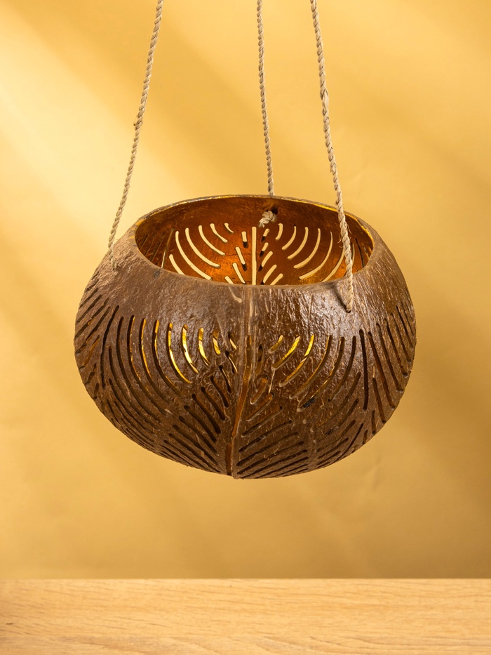 Подсвечник подвесной из кокоса, 13-17 см, коричневый