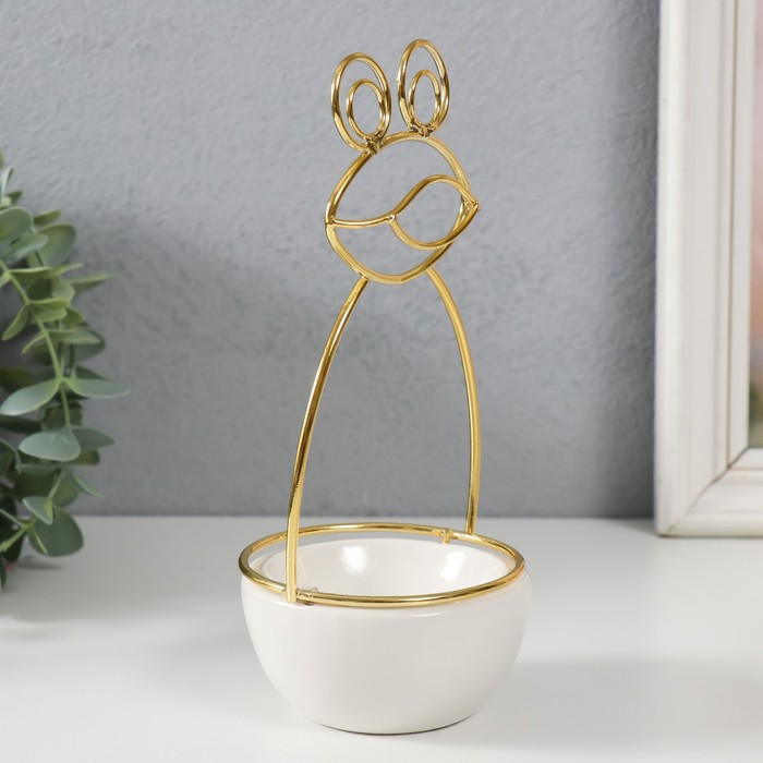 Подставка для мелочей «Лягушонок», керамика, металл, белая с золотом, 9×8×18 см