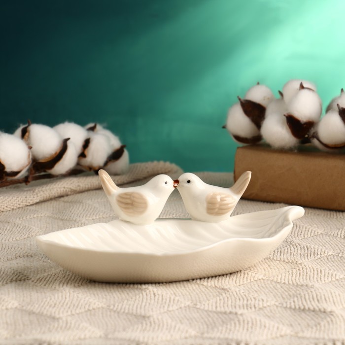 Подставка для мелочей «Пташки», керамика, 18×12×6 см, белая