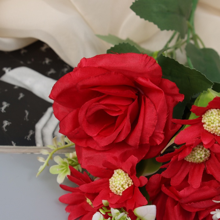 Букет искусственный «Роза шифон и ромашки», 30 см, МИКС