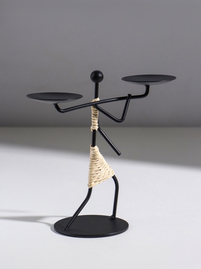 Подсвечник на 2 свечи «Абориген с коромыслом», металл, d=6 см, 17×8×17 см