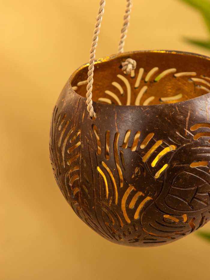 Подсвечник подвесной из кокоса, 9-12 см, коричневый