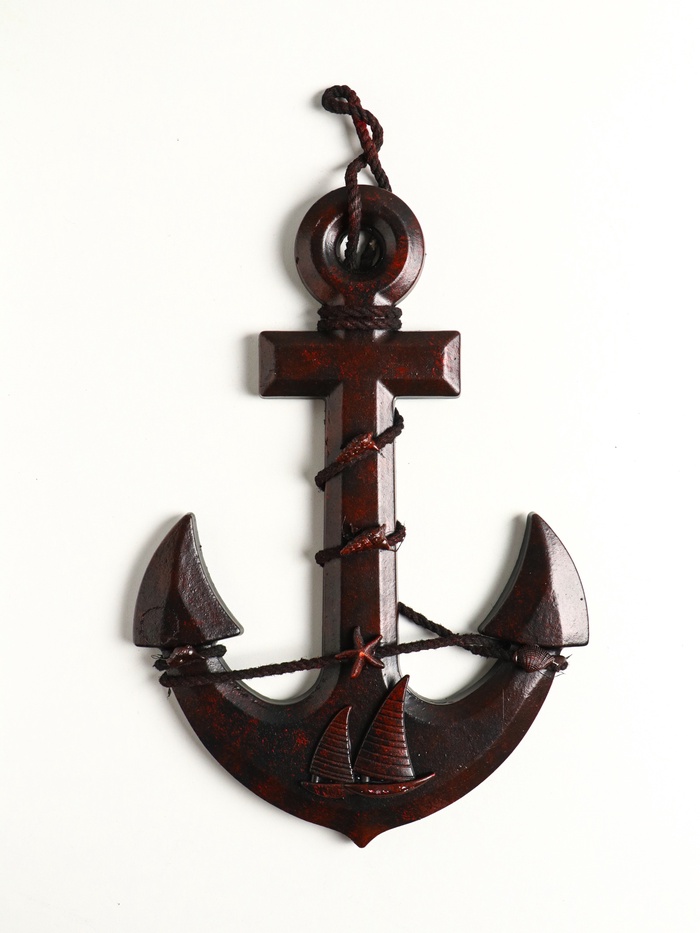 Настенный декор «Якорь с верёвкой: Парусник», панно, красно-коричневый, 33×23×2 см
