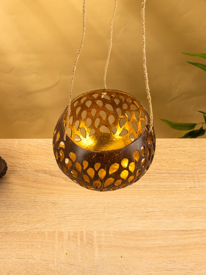 Подсвечник подвесной из кокоса, 12-14 см, коричневый