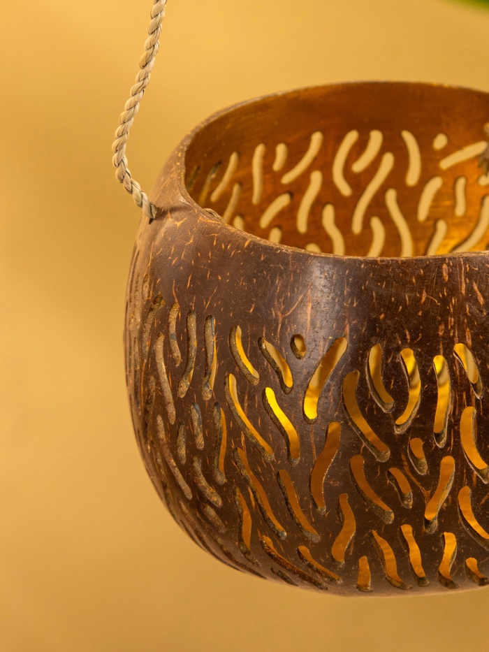 Подсвечник подвесной из кокоса, 9-12 см, коричневый