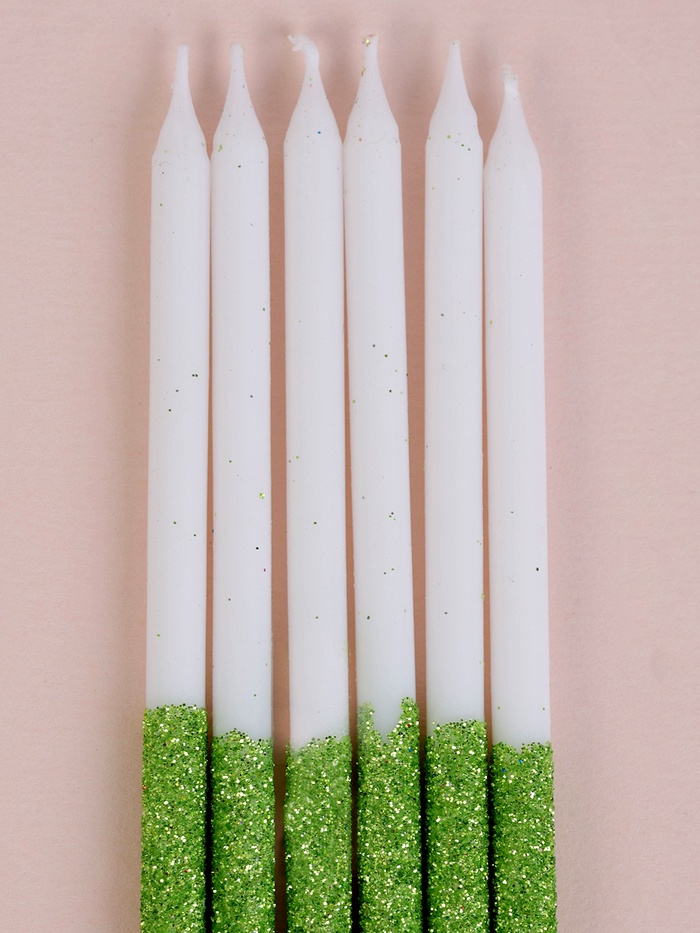 Свечи для торта «Блестящее сияние», 6 шт., белые с зелёным