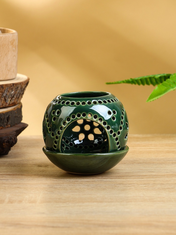 Подсвечник «Магнолия», 10×10×9 см, керамика, зелёный