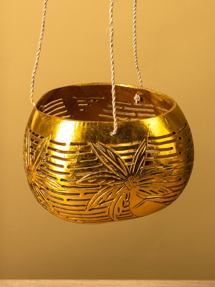 Подсвечник подвесной из кокоса, 9-12 см, золотистый
