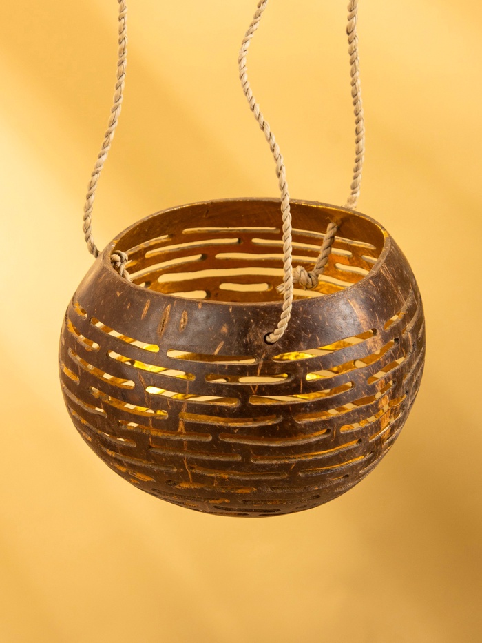 Подсвечник подвесной из кокоса, 8-12 см, коричневый