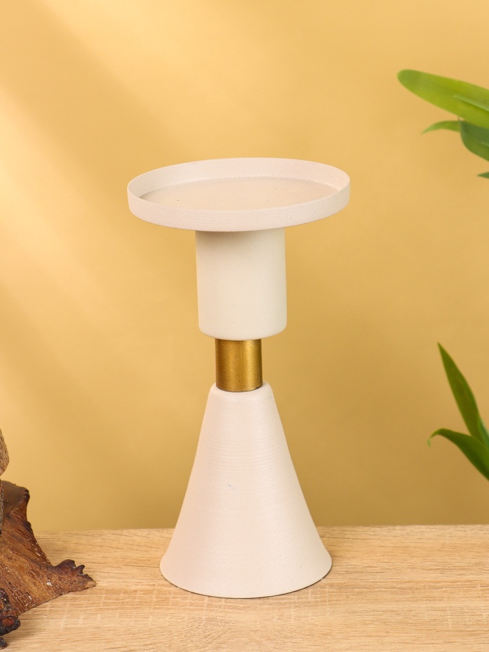 Подсвечник на 1 свечу текстурный «Бежевый», 10.5×10.5×19.5 см