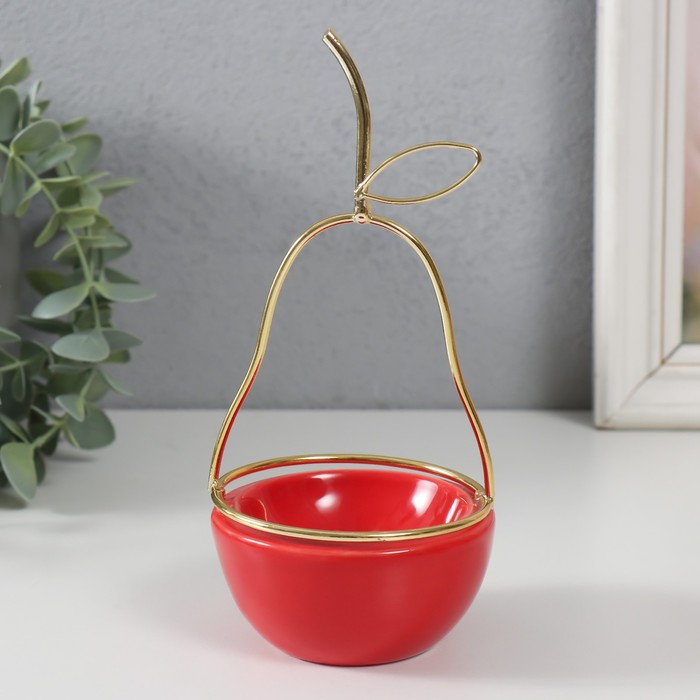 Подставка для мелочей «Груша», керамика, металл, красная с золотом, 8×8×17 см