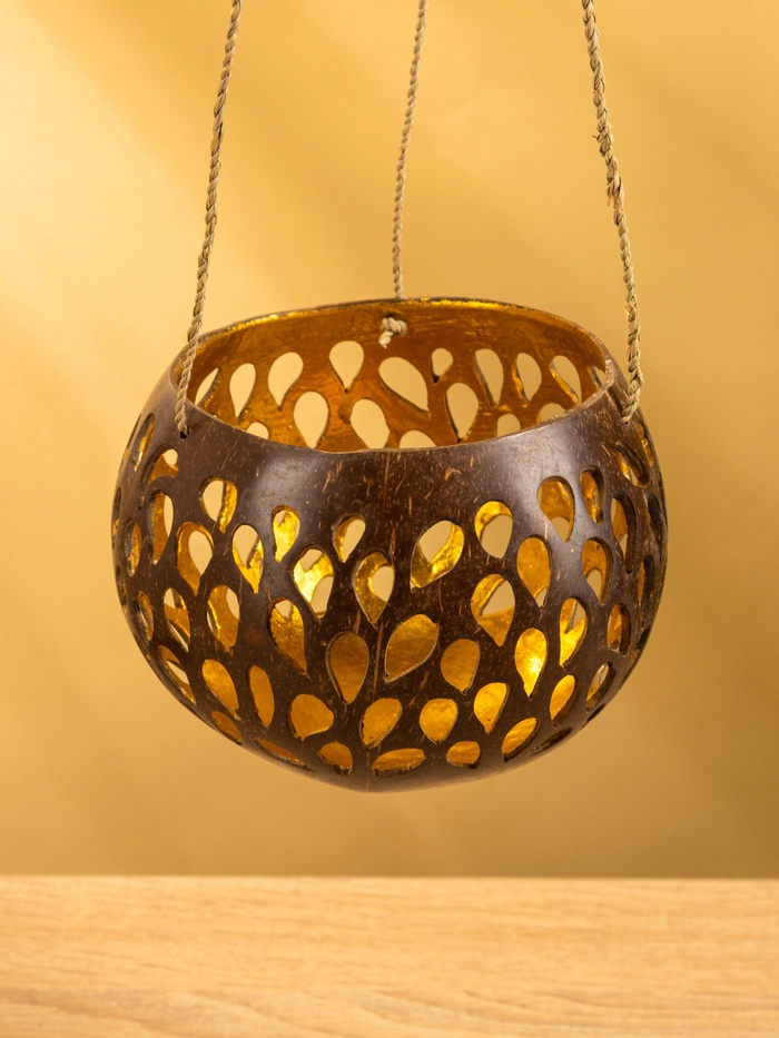 Подсвечник подвесной из кокоса, 12-14 см, коричневый