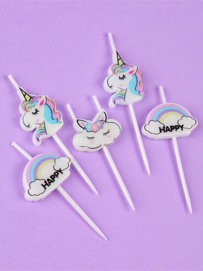Свеча для торта «Единороги и облака», 5 шт., белые