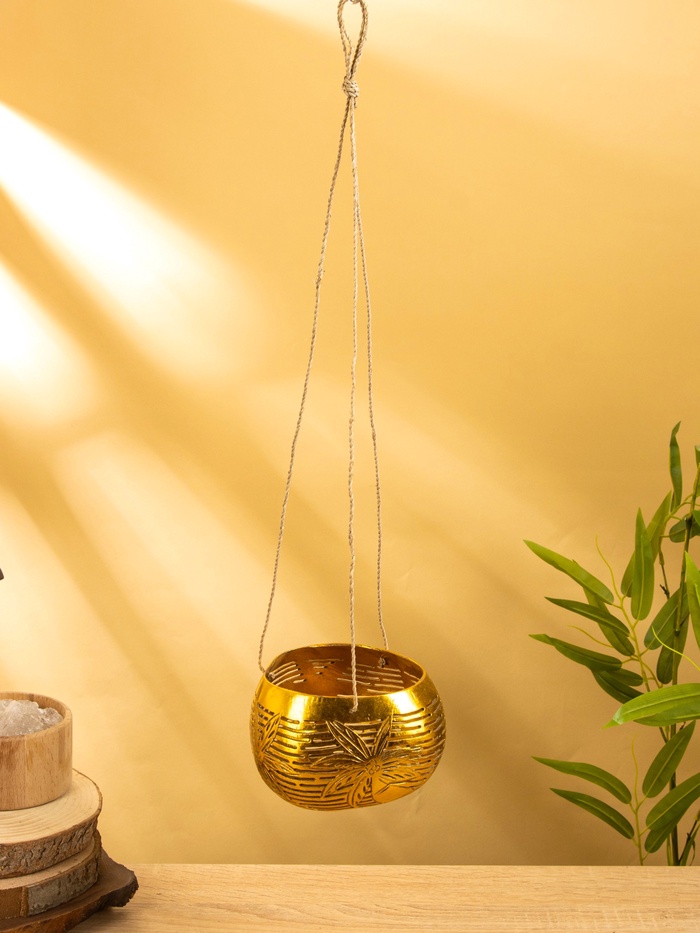 Подсвечник подвесной из кокоса, 9-12 см, золотистый