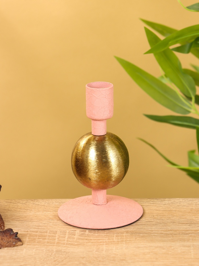 Подсвечник на 1 свечу текстурный «Пудровый», с 1 сферой, 7.5×7.5×11.5 см