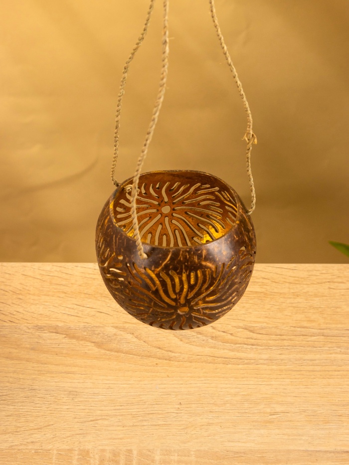 Подсвечник подвесной из кокоса, 9-12 см, коричневый