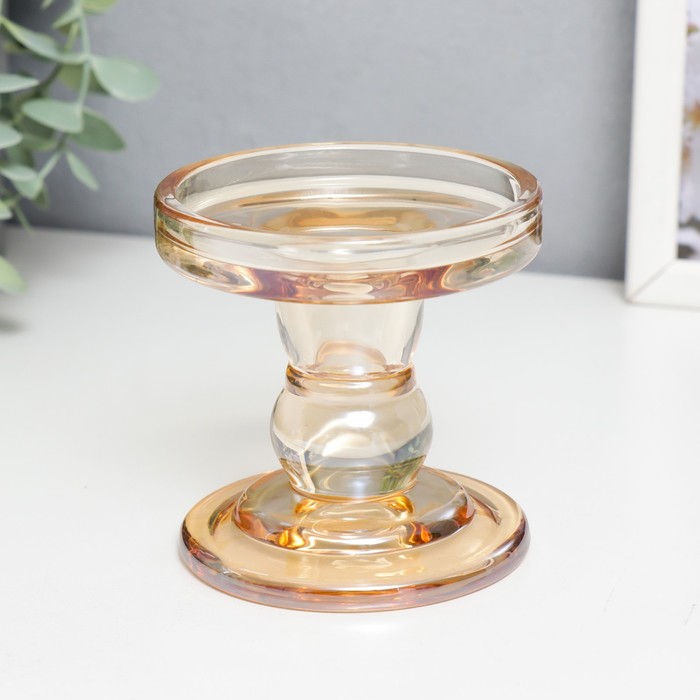 Стеклянный подсвечник на 1 свечу «Подиум», карамель, 8.5×8.5×8.5 см