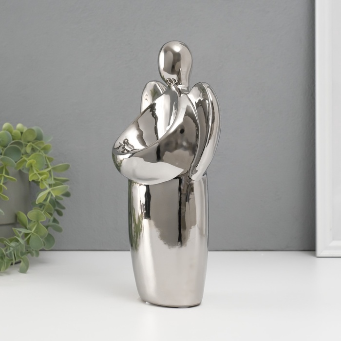 Подсвечник на 1 свечу «Ангел», d=3.5 см, серебро, 14×9.5×25 см