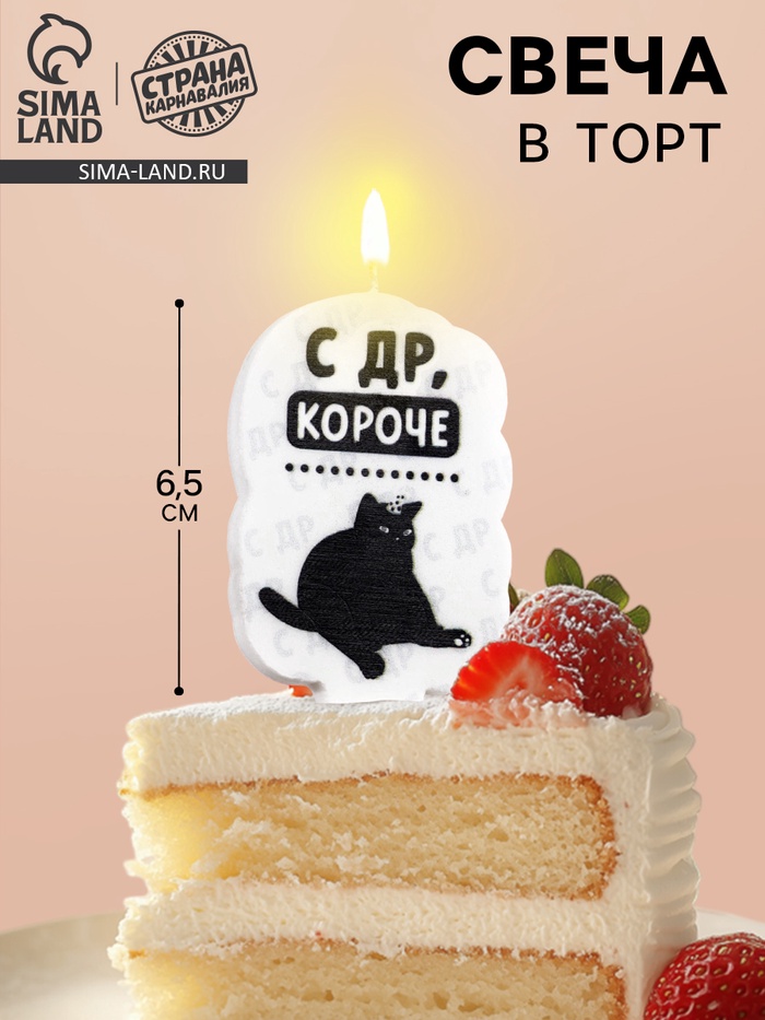 Свеча для торта «С др, короче», 6.5 см, белая
