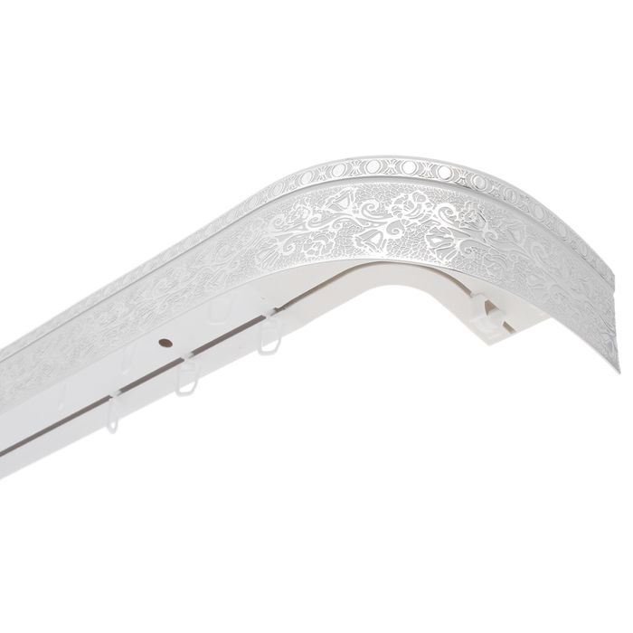 Карниз двухрядный «Ультракомпакт. Кружево», 180 см, с декоративной планкой 7 см, цвет серебро/белый