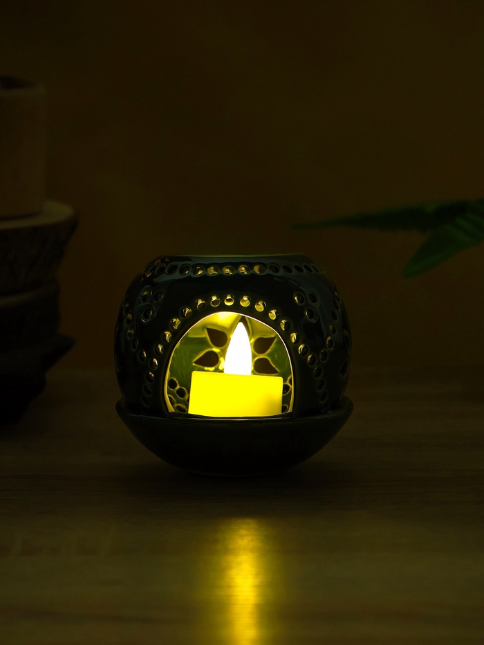 Подсвечник «Магнолия», 10×10×9 см, керамика, зелёный