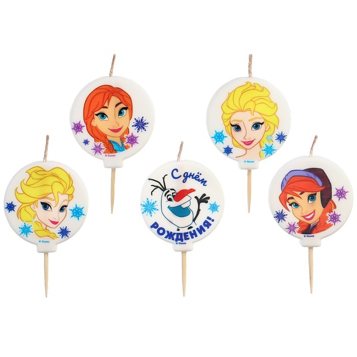 Свеча для торта «С Днем Рождения!», 5 штук, Холодное сердце