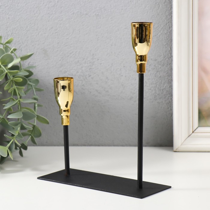 Металлический подсвечник на 2 свечи «Ахиллес», чёрный с золотом, 15.5×6×18.5 см