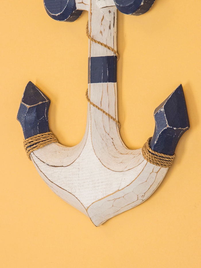 Декор интерьерный «Якорь», 23×2×40 см, дерево, бело-синий