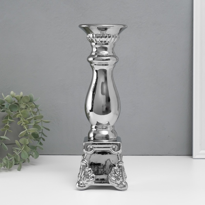 Подсвечник на 1 свечу «Нуово», d=1.5 см, серебро, 10×10×31.5 см