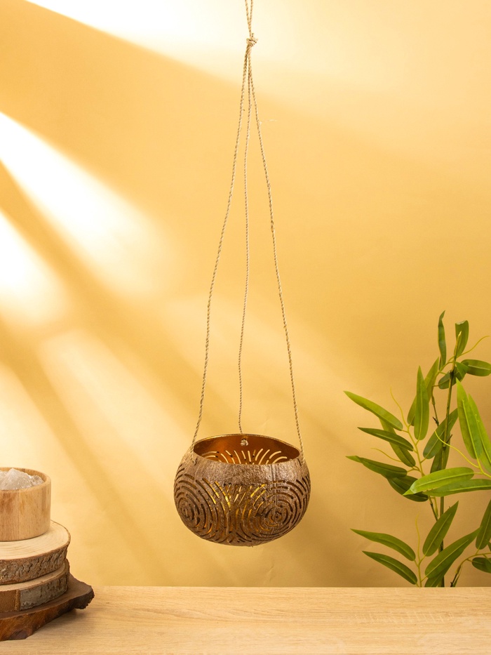 Подсвечник подвесной из кокоса, 13-17 см, коричневый