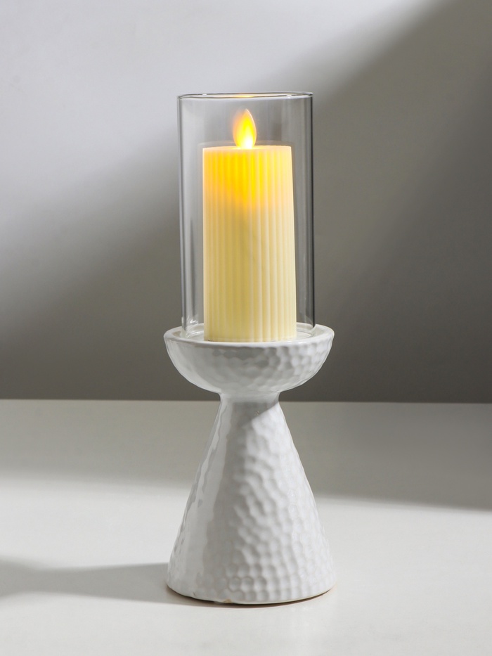 Подсвечник на 1 свечу «Ибис», керамика, стекло, d=7.5 см, белый, 10.5×10.5×29.5 см