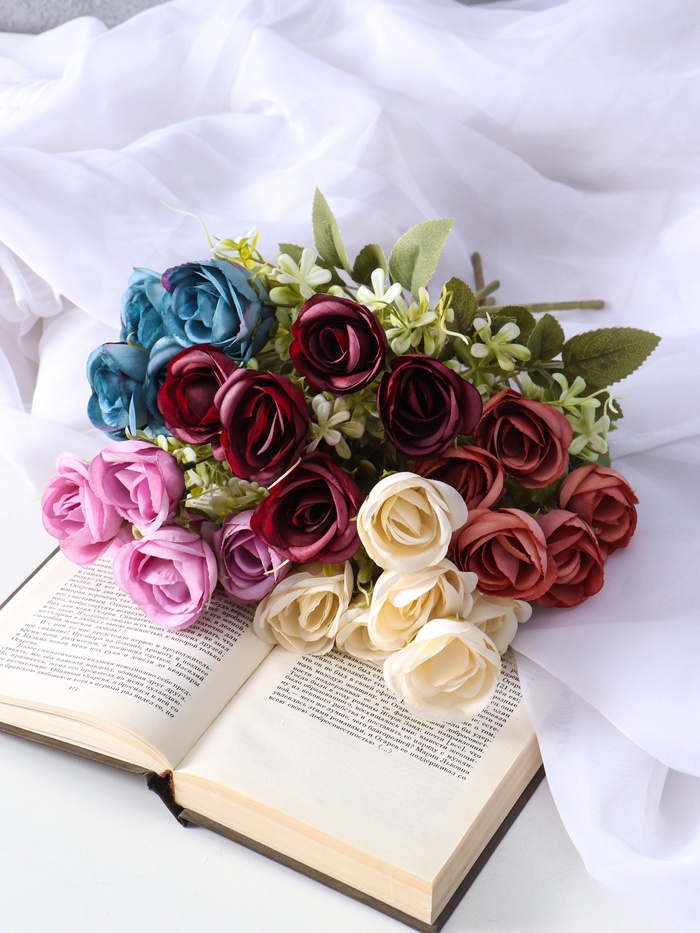 Букет искусственный «Роза бакарди галант», h=27 см, МИКС