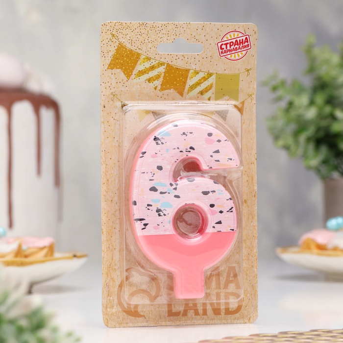 Свеча для торта «Мозаика», цифра 6, розовый