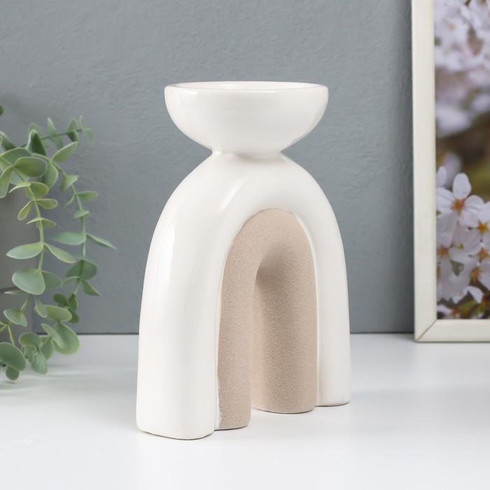 Подсвечник керамика на 1 свечу «Медуза», песочно-белый, 13.5×8.7×18 см