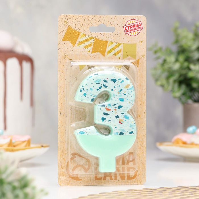 Свеча для торта «Мозаика», цифра 3, голубой