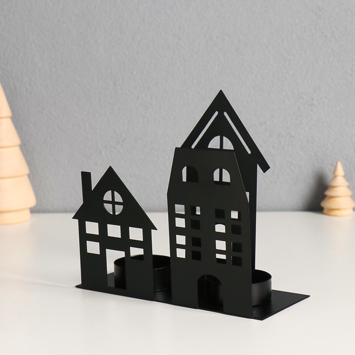 Металлический подсвечник на 2 свечи «Домики», d=4 см, 14.5×6×13 см