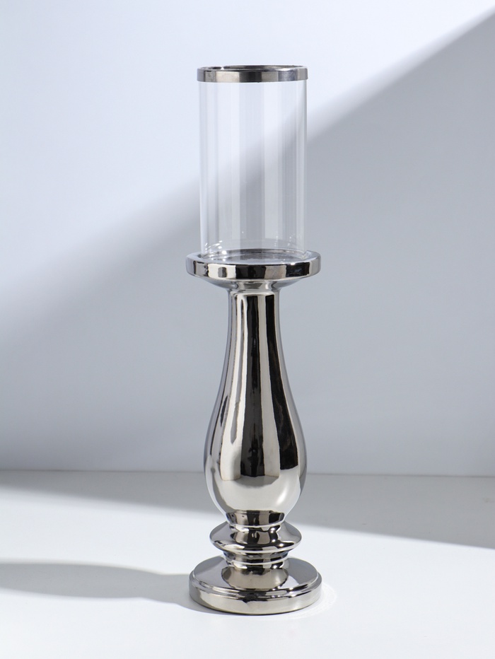 Подсвечник на 1 свечу «Аванти», керамика, стекло, d=8 см, серебро, 10×10×40.5 см