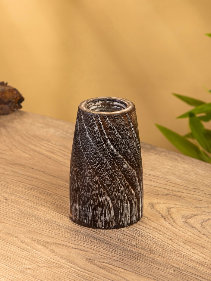 Подсвечник, d=4 см, 9×9×12 см, дерево джати, тёмно-коричневый