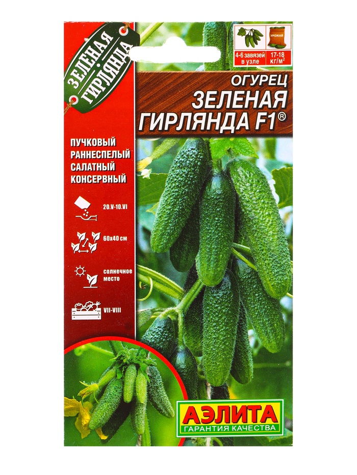 Семена Огурец «Зеленая гирлянда», F1, партенокарпический, 10 шт., «Агрофирма АЭЛИТА»