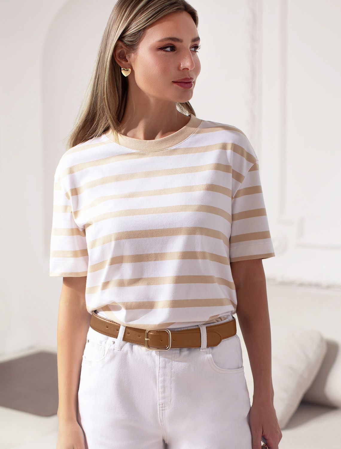 Свободная футболка в широкую полоску из премиального хлопка с эластаном