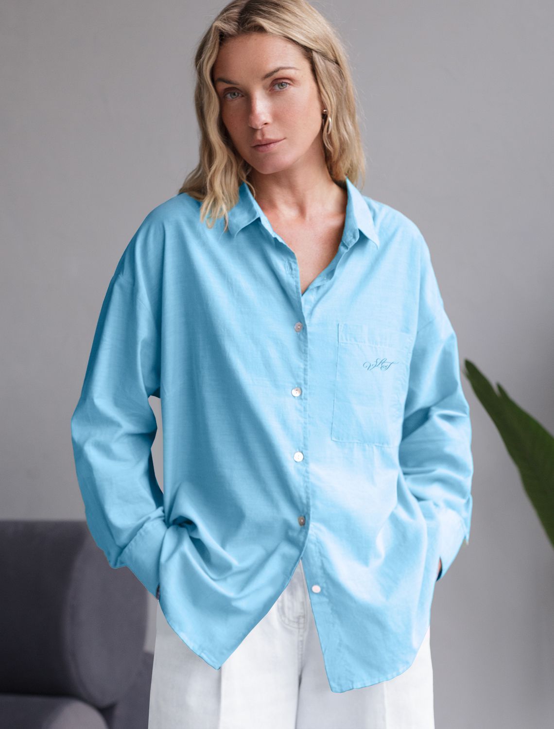 Блузка свободная с карманом из 100% хлопка