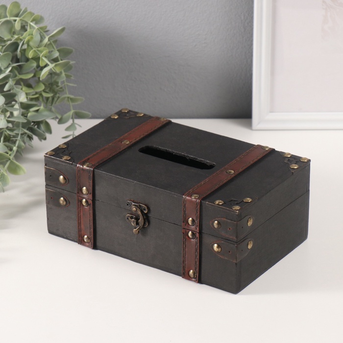 Шкатулка - салфетница «Чёрный чемодан», дерево, 14×23×9 см