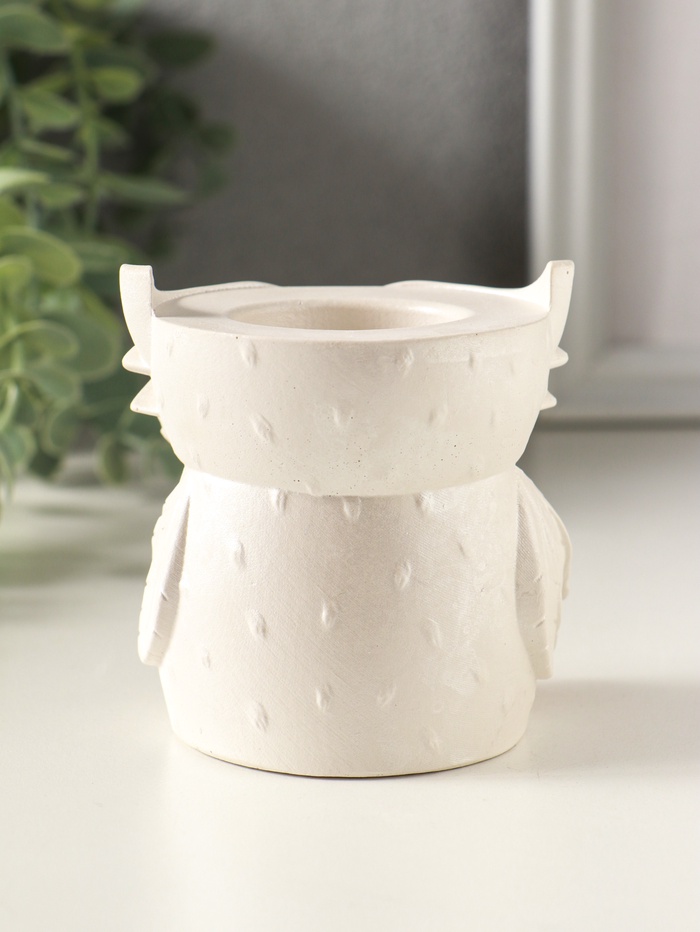 Карандашница сувенирная «Сова с лейкой», 8×8 см, гипс, белый перламутр