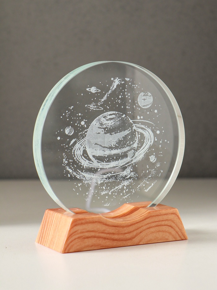 Световая фигурка стекло «Диск. Голограмма: Сатурн», 5×LED, d=10 см, USB, 10×4×11.4 см