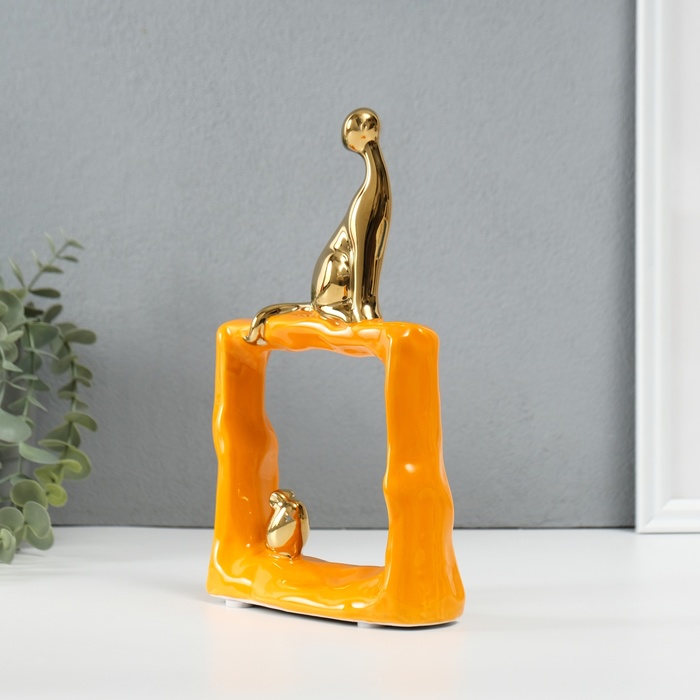 Фигурка керамика «Кошки-мышки. Квадрат», оранжевый с золотом, 5.2×13.5×23 см
