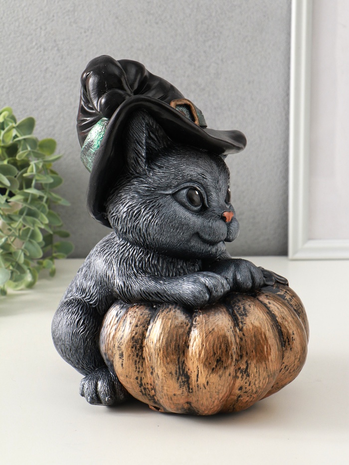 Копилка для денег «Кот с тыквой», гипс, 27×22 см, под бронзу с серебром