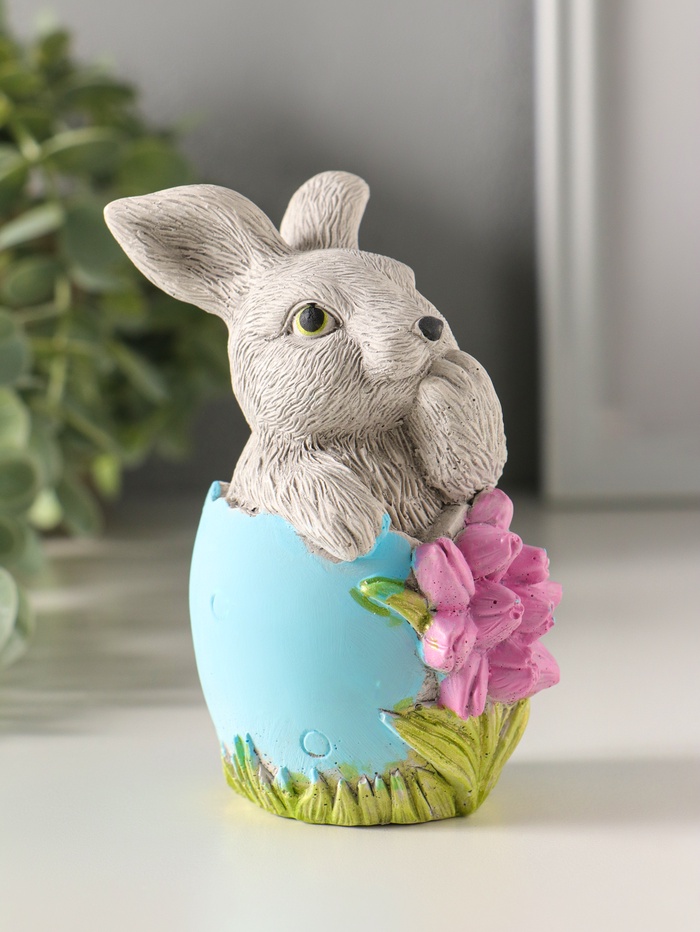 Фигурка гипс «Заяц пасхальный с букетом», 11×6 см, цветной