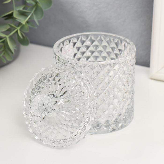 Шкатулка для украшений «Цилиндр с ромбиками», стекло, прозрачная, 14.5×8.5×8.5 см