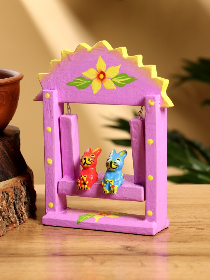 Сувенир «Зайки на качелях», 11×5.4×14.4 см, дерево, сиреневый