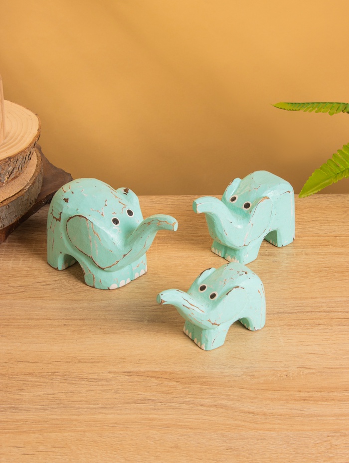 Сувенирный набор «Милые слоники», h=7.5 см, h=6.5 см, h=5.5 см, дерево, бирюзовый